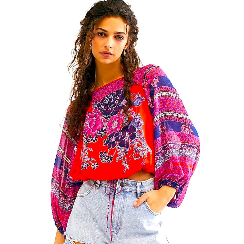 NWT Free People Blue Nile Printed Top Pop Combo XS